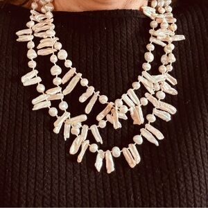 Chunky Freshwater and Biwa Pearl Three Strand Necklace